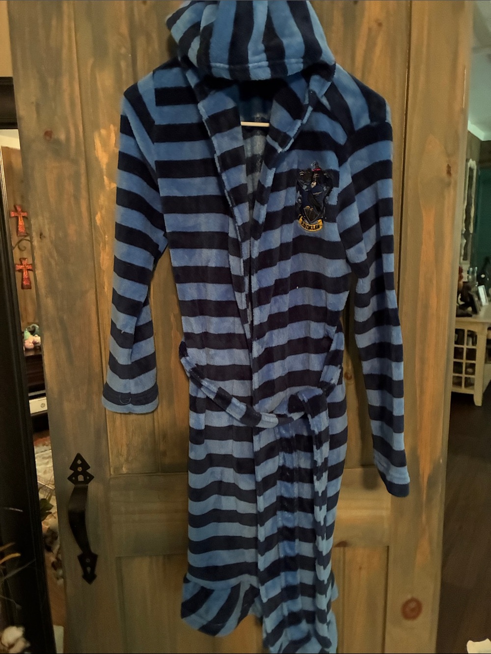 Harry Potter Blue Striped Hooded Pajama Robe Jr Small